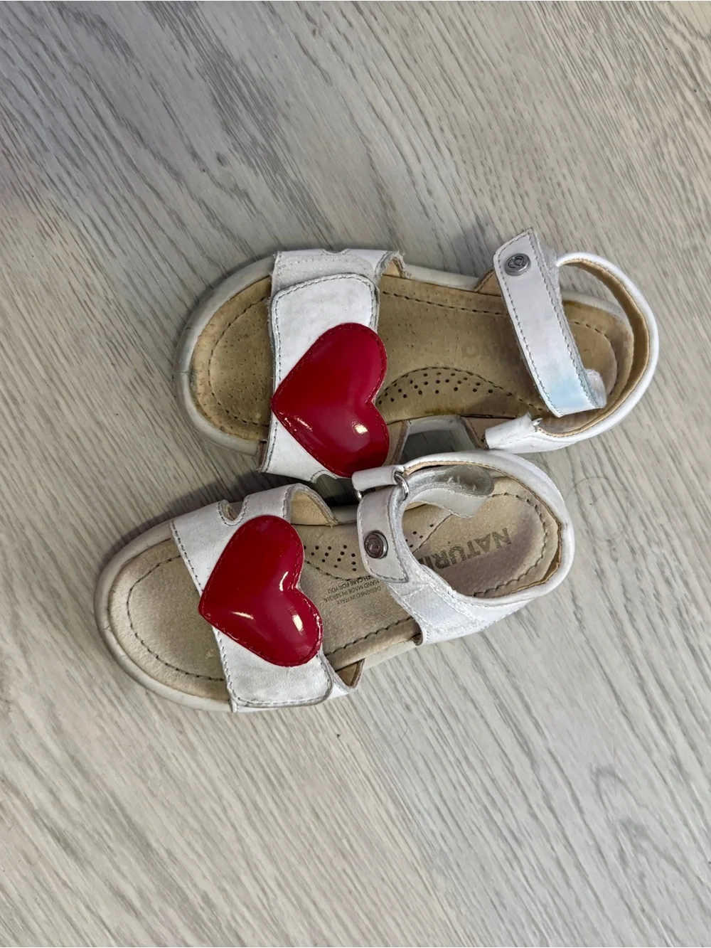 Naturino White Sandals with Red Heart Accent
